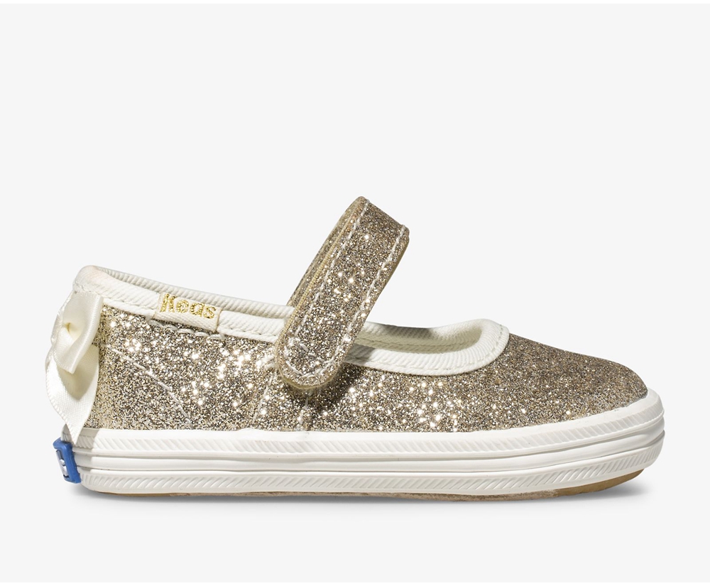 Keds Kids Slip Ons Gold - Kate Spade new york Sloane MJ Glitter Crib - 589PLTBAR